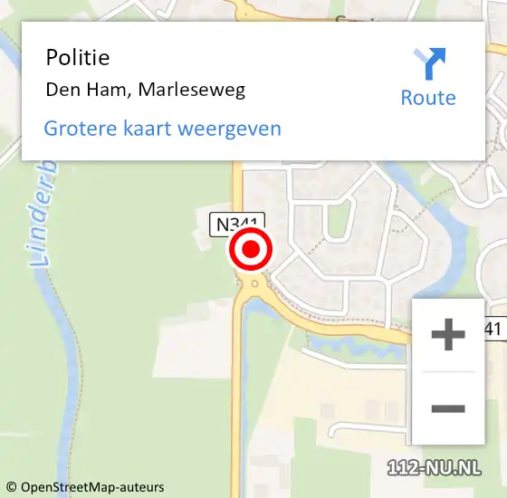 Locatie op kaart van de 112 melding: Politie Den Ham, Marleseweg op 26 augustus 2022 19:35
