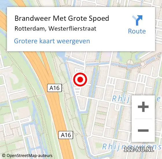 Locatie op kaart van de 112 melding: Brandweer Met Grote Spoed Naar Rotterdam, Westerflierstraat op 26 augustus 2022 20:05