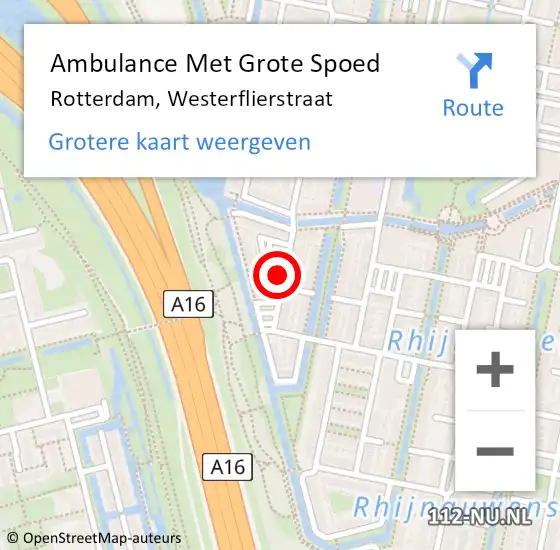 Locatie op kaart van de 112 melding: Ambulance Met Grote Spoed Naar Rotterdam, Westerflierstraat op 26 augustus 2022 20:08