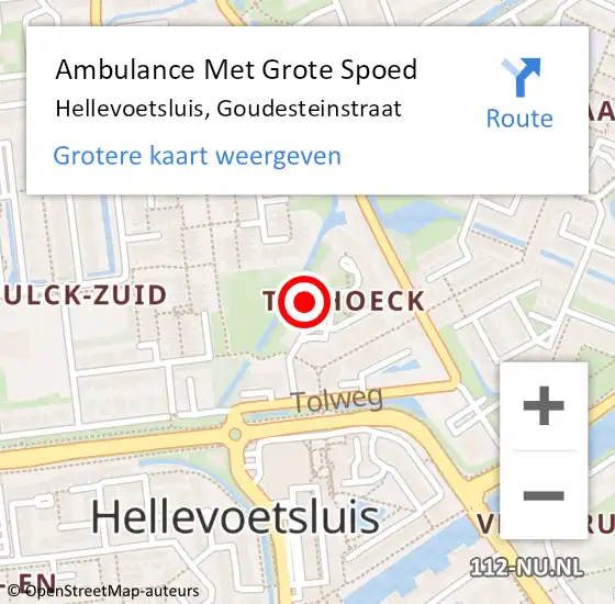 Locatie op kaart van de 112 melding: Ambulance Met Grote Spoed Naar Hellevoetsluis, Goudesteinstraat op 26 augustus 2022 22:07