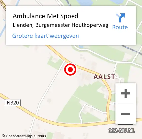 Locatie op kaart van de 112 melding: Ambulance Met Spoed Naar Lienden, Burgemeester Houtkoperweg op 26 augustus 2022 22:56
