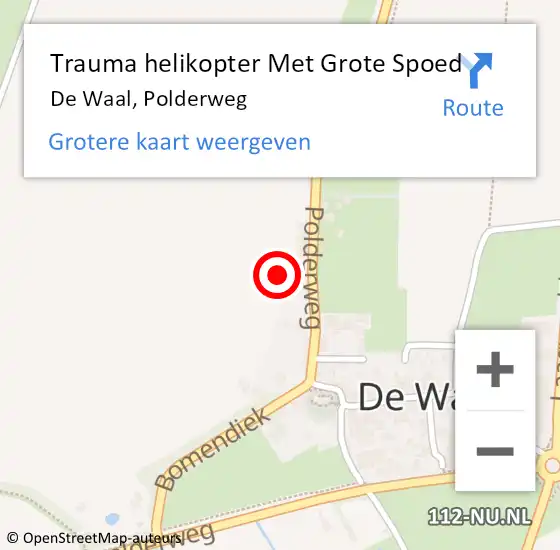 Locatie op kaart van de 112 melding: Trauma helikopter Met Grote Spoed Naar De Waal, Polderweg op 27 augustus 2022 03:21
