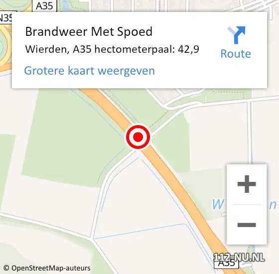 Locatie op kaart van de 112 melding: Brandweer Met Spoed Naar Wierden, A35 hectometerpaal: 42,9 op 27 augustus 2022 03:29