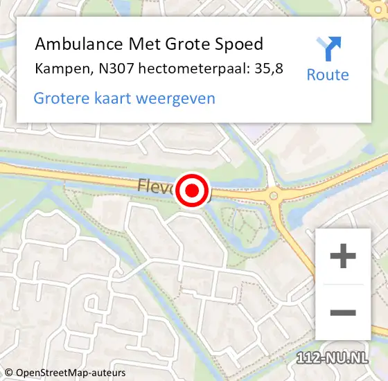 Locatie op kaart van de 112 melding: Ambulance Met Grote Spoed Naar Kampen, N307 hectometerpaal: 35,8 op 27 augustus 2022 03:31