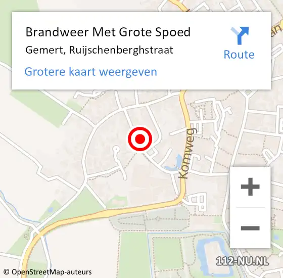 Locatie op kaart van de 112 melding: Brandweer Met Grote Spoed Naar Gemert, Ruijschenberghstraat op 27 augustus 2022 08:39