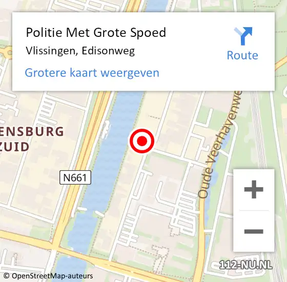 Locatie op kaart van de 112 melding: Politie Met Grote Spoed Naar Vlissingen, Edisonweg op 27 augustus 2022 10:51