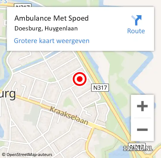 Locatie op kaart van de 112 melding: Ambulance Met Spoed Naar Doesburg, Huygenlaan op 27 augustus 2022 13:18