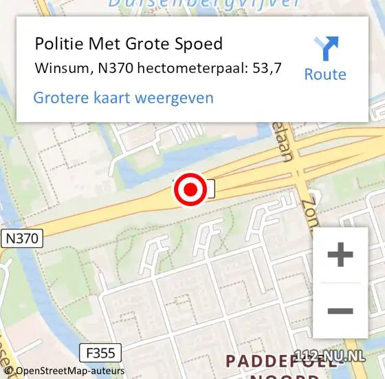 Locatie op kaart van de 112 melding: Politie Met Grote Spoed Naar Winsum, N370 hectometerpaal: 53,7 op 27 augustus 2022 13:19