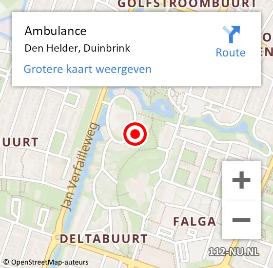 Locatie op kaart van de 112 melding: Ambulance Den Helder, Duinbrink op 27 augustus 2022 14:09