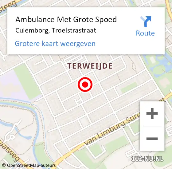 Locatie op kaart van de 112 melding: Ambulance Met Grote Spoed Naar Culemborg, Troelstrastraat op 27 augustus 2022 14:30