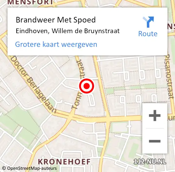 Locatie op kaart van de 112 melding: Brandweer Met Spoed Naar Eindhoven, Willem de Bruynstraat op 27 augustus 2022 15:17