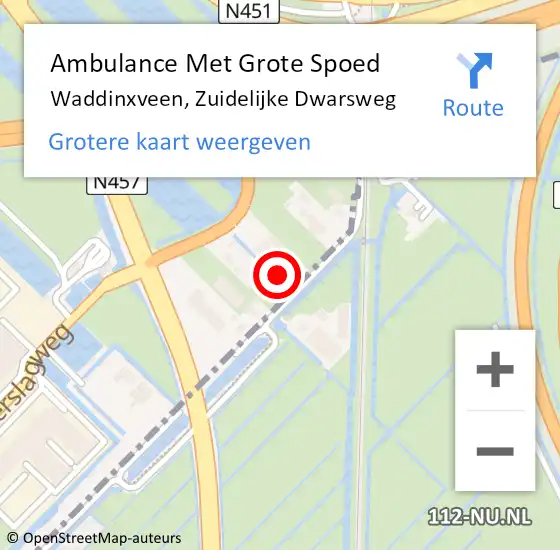 Locatie op kaart van de 112 melding: Ambulance Met Grote Spoed Naar Waddinxveen, Zuidelijke Dwarsweg op 27 augustus 2022 16:12