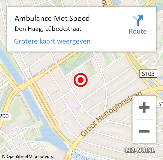 Locatie op kaart van de 112 melding: Ambulance Met Spoed Naar Den Haag, Lübeckstraat op 27 augustus 2022 16:36