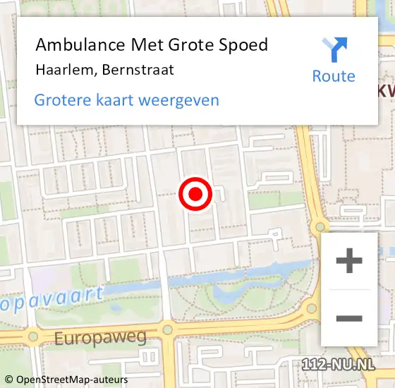 Locatie op kaart van de 112 melding: Ambulance Met Grote Spoed Naar Haarlem, Bernstraat op 27 augustus 2022 17:48