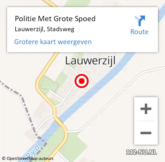 Locatie op kaart van de 112 melding: Politie Met Grote Spoed Naar Lauwerzijl, Stadsweg op 27 augustus 2022 18:12