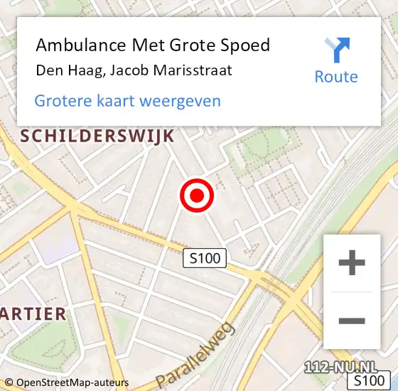 Locatie op kaart van de 112 melding: Ambulance Met Grote Spoed Naar Den Haag, Jacob Marisstraat op 27 augustus 2022 18:16