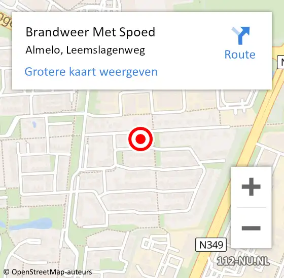 Locatie op kaart van de 112 melding: Brandweer Met Spoed Naar Almelo, Leemslagenweg op 27 augustus 2022 18:44