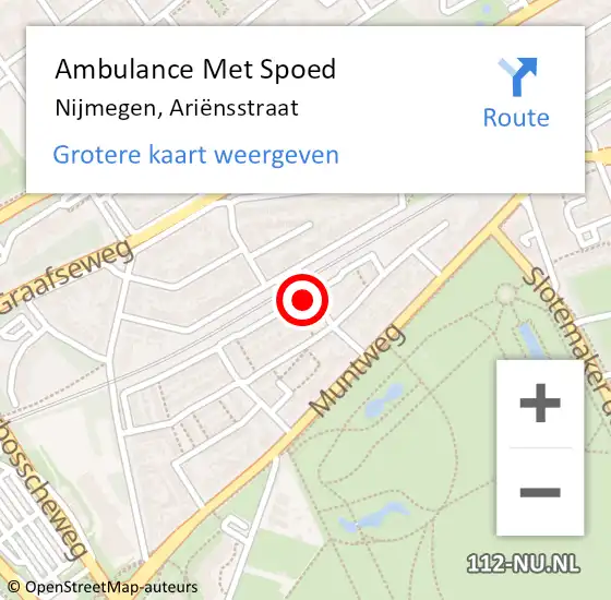 Locatie op kaart van de 112 melding: Ambulance Met Spoed Naar Nijmegen, Ariënsstraat op 27 augustus 2022 19:58