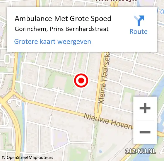 Locatie op kaart van de 112 melding: Ambulance Met Grote Spoed Naar Gorinchem, Prins Bernhardstraat op 27 augustus 2022 21:01