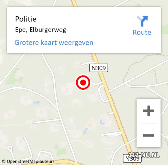 Locatie op kaart van de 112 melding: Politie Epe, Elburgerweg op 27 augustus 2022 23:16