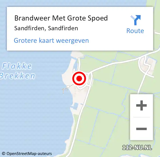 Locatie op kaart van de 112 melding: Brandweer Met Grote Spoed Naar Sandfirden, Sandfirden op 27 augustus 2022 23:20