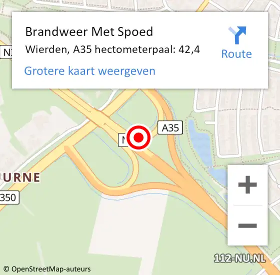 Locatie op kaart van de 112 melding: Brandweer Met Spoed Naar Wierden, A35 hectometerpaal: 42,4 op 28 augustus 2022 01:59