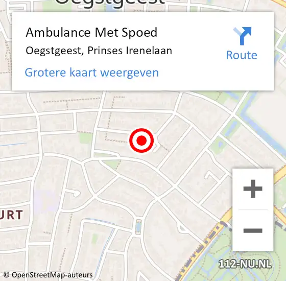 Locatie op kaart van de 112 melding: Ambulance Met Spoed Naar Oegstgeest, Prinses Irenelaan op 28 augustus 2022 02:17