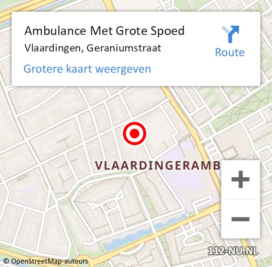 Locatie op kaart van de 112 melding: Ambulance Met Grote Spoed Naar Vlaardingen, Geraniumstraat op 28 augustus 2022 04:38