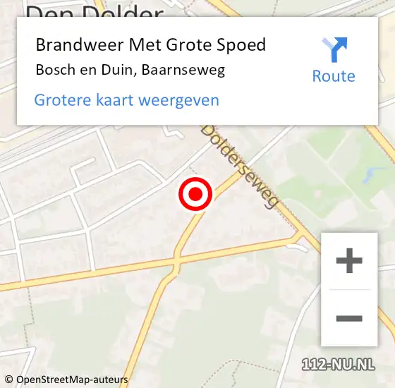 Locatie op kaart van de 112 melding: Brandweer Met Grote Spoed Naar Bosch en Duin, Baarnseweg op 28 augustus 2022 10:11