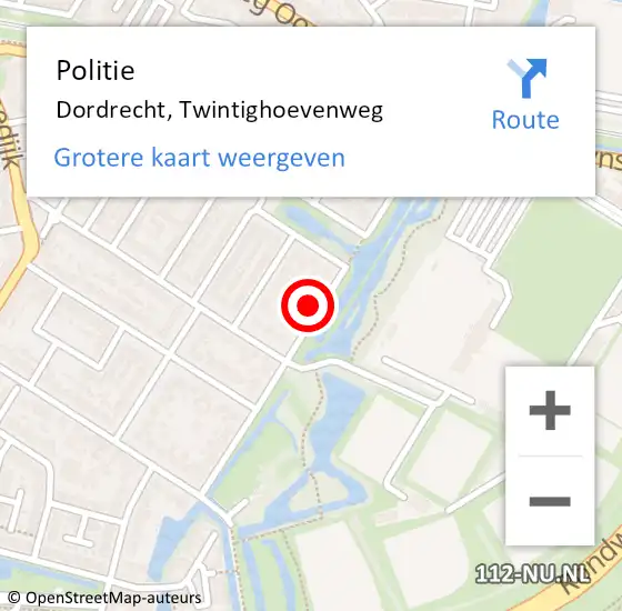 Locatie op kaart van de 112 melding: Politie Dordrecht, Twintighoevenweg op 28 augustus 2022 11:46