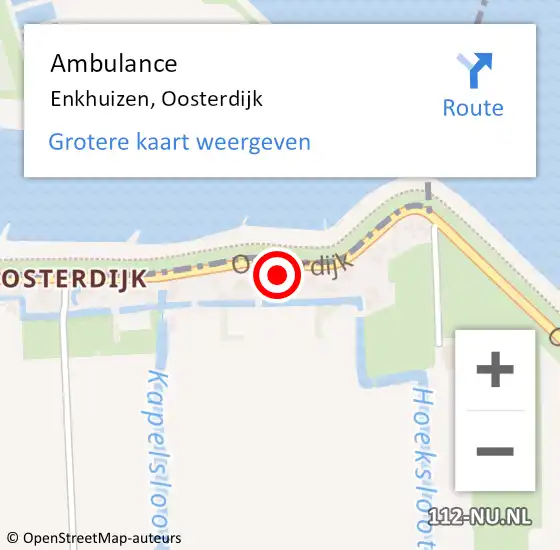 Locatie op kaart van de 112 melding: Ambulance Enkhuizen, Oosterdijk op 28 augustus 2022 12:24