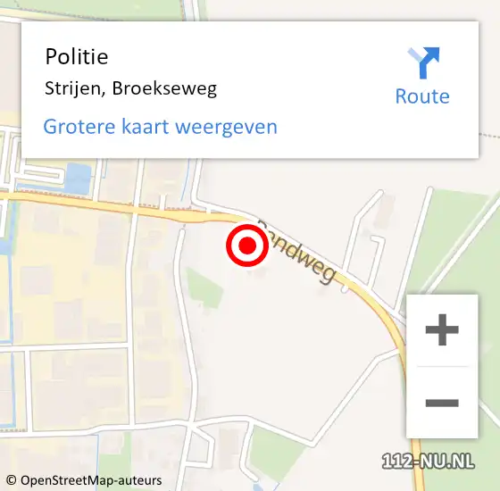 Locatie op kaart van de 112 melding: Politie Strijen, Broekseweg op 28 augustus 2022 14:19
