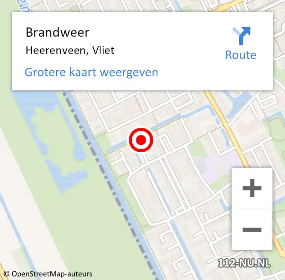 Locatie op kaart van de 112 melding: Brandweer Heerenveen, Vliet op 28 augustus 2022 15:21