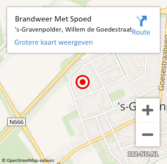 Locatie op kaart van de 112 melding: Brandweer Met Spoed Naar 's-Gravenpolder, Willem de Goedestraat op 28 augustus 2022 16:15