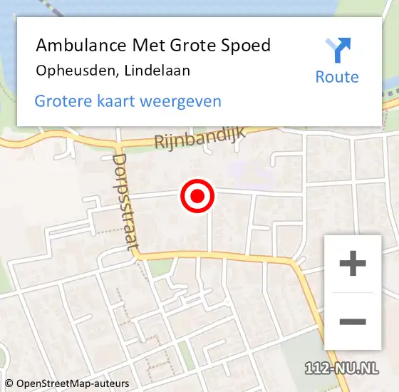 Locatie op kaart van de 112 melding: Ambulance Met Grote Spoed Naar Opheusden, Lindelaan op 28 augustus 2022 16:39