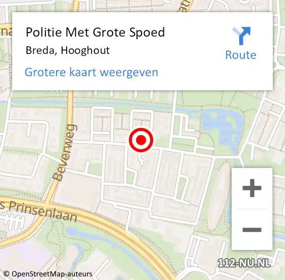 Locatie op kaart van de 112 melding: Politie Met Grote Spoed Naar Breda, Hooghout op 28 augustus 2022 18:03