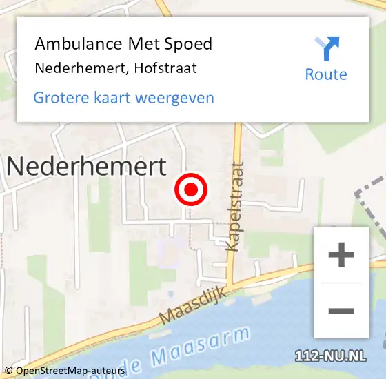 Locatie op kaart van de 112 melding: Ambulance Met Spoed Naar Nederhemert, Hofstraat op 28 augustus 2022 18:54
