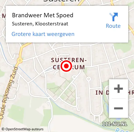 Locatie op kaart van de 112 melding: Brandweer Met Spoed Naar Susteren, Kloosterstraat op 28 augustus 2022 20:34