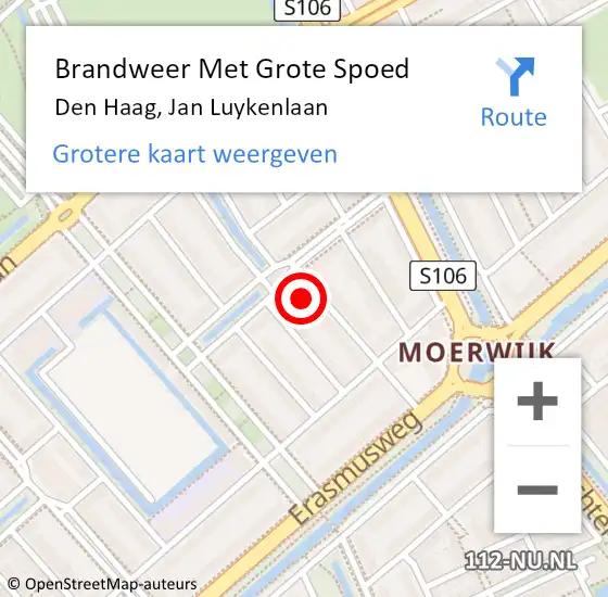 Locatie op kaart van de 112 melding: Brandweer Met Grote Spoed Naar Den Haag, Jan Luykenlaan op 28 augustus 2022 22:32