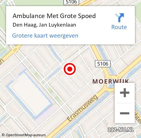Locatie op kaart van de 112 melding: Ambulance Met Grote Spoed Naar Den Haag, Jan Luykenlaan op 28 augustus 2022 22:35
