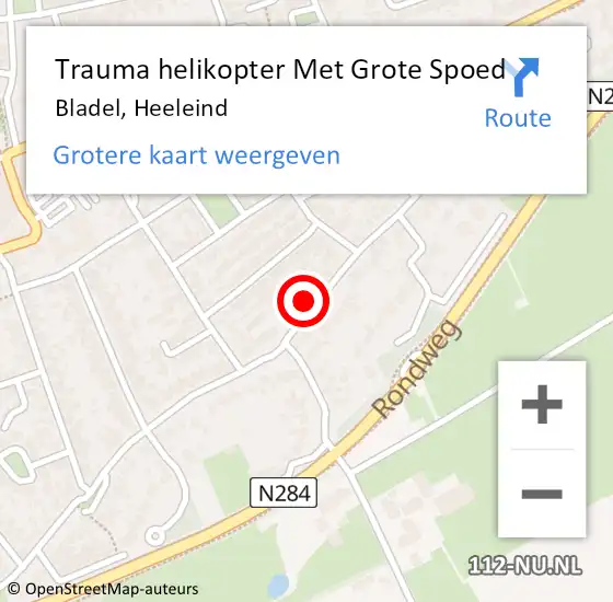 Locatie op kaart van de 112 melding: Trauma helikopter Met Grote Spoed Naar Bladel, Heeleind op 29 augustus 2022 00:53
