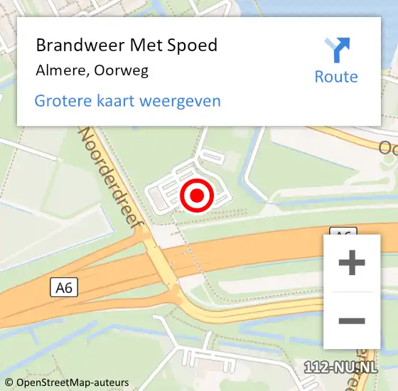 Locatie op kaart van de 112 melding: Brandweer Met Spoed Naar Almere, Oorweg op 29 augustus 2022 03:26