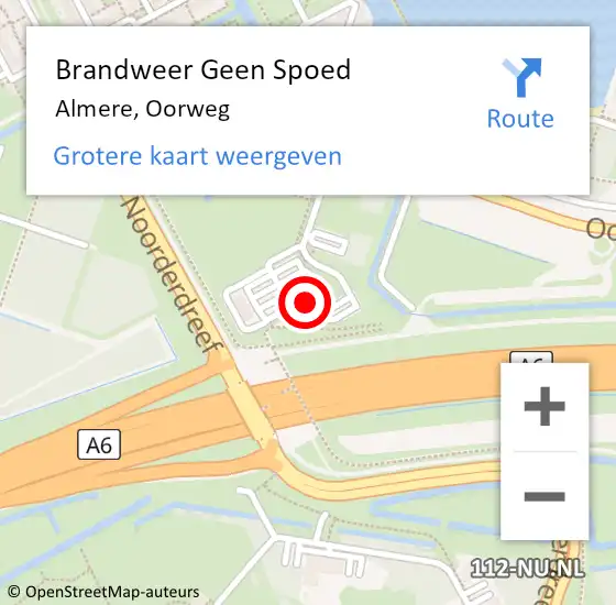 Locatie op kaart van de 112 melding: Brandweer Geen Spoed Naar Almere, Oorweg op 29 augustus 2022 03:28