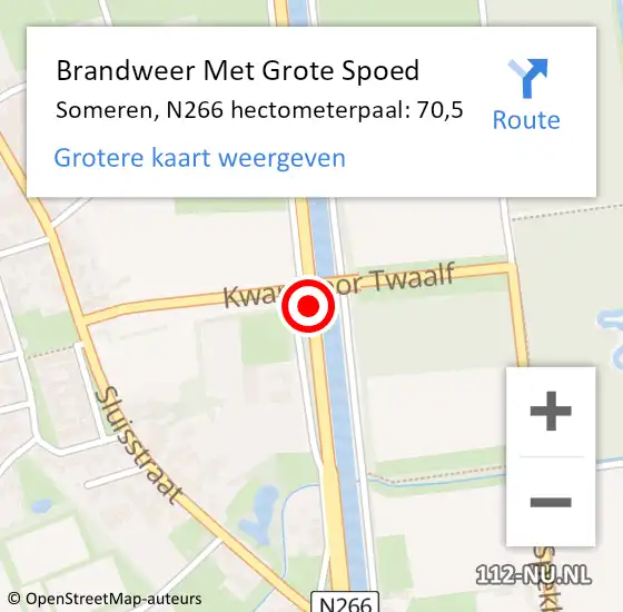 Locatie op kaart van de 112 melding: Brandweer Met Grote Spoed Naar Someren, N266 hectometerpaal: 70,5 op 29 augustus 2022 04:39