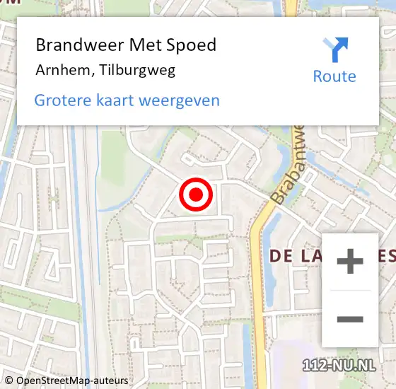 Locatie op kaart van de 112 melding: Brandweer Met Spoed Naar Arnhem, Tilburgweg op 29 augustus 2022 06:14