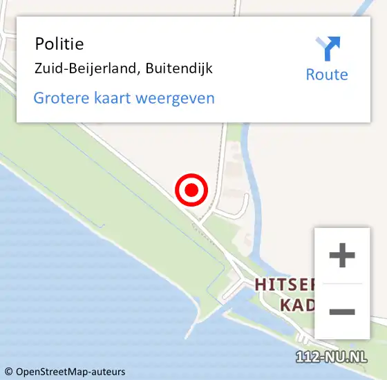 Locatie op kaart van de 112 melding: Politie Zuid-Beijerland, Buitendijk op 29 augustus 2022 07:51