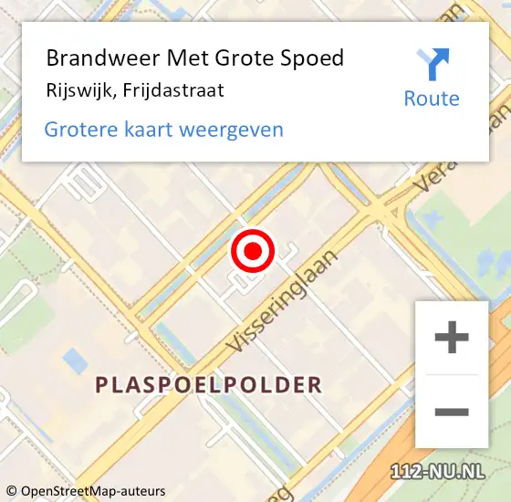 Locatie op kaart van de 112 melding: Brandweer Met Grote Spoed Naar Rijswijk, Frijdastraat op 29 augustus 2022 08:32