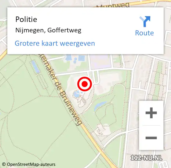 Locatie op kaart van de 112 melding: Politie Nijmegen, Goffertweg op 29 augustus 2022 08:50