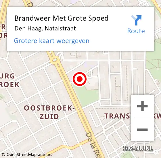 Locatie op kaart van de 112 melding: Brandweer Met Grote Spoed Naar Den Haag, Natalstraat op 29 augustus 2022 11:40