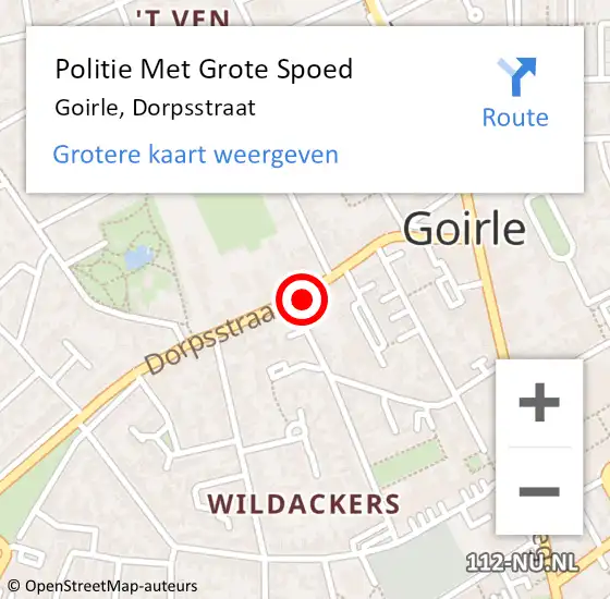Locatie op kaart van de 112 melding: Politie Met Grote Spoed Naar Goirle, Dorpsstraat op 29 augustus 2022 11:43